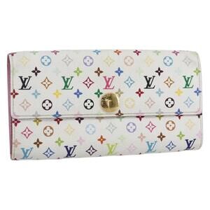 LOUIS VUITTON Multicolor Portefeuille Sarah Wallet White M93532 LV Auth ka680